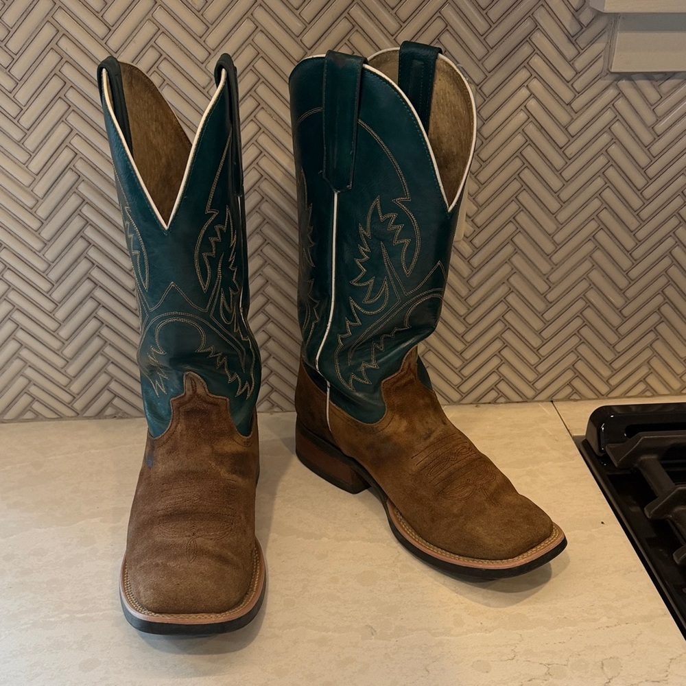 Brown Suede & Teal Western Cowboy Boots